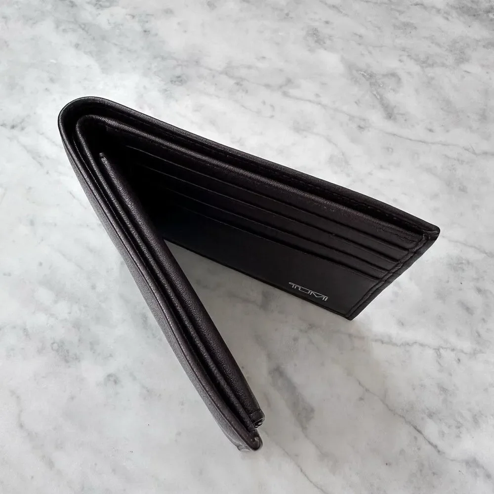 Tumi Dark Brown Leather Bi-Fold Men’s Wallet with Removable ID Card Sleeve